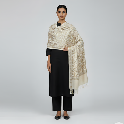 Embroidered Beige Winter Shawl