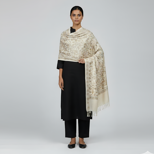 Embroidered Beige Winter Shawl