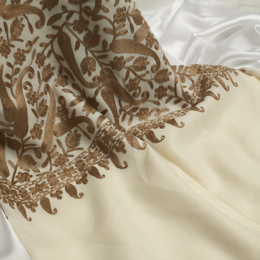 Embroidered Beige Winter Shawl