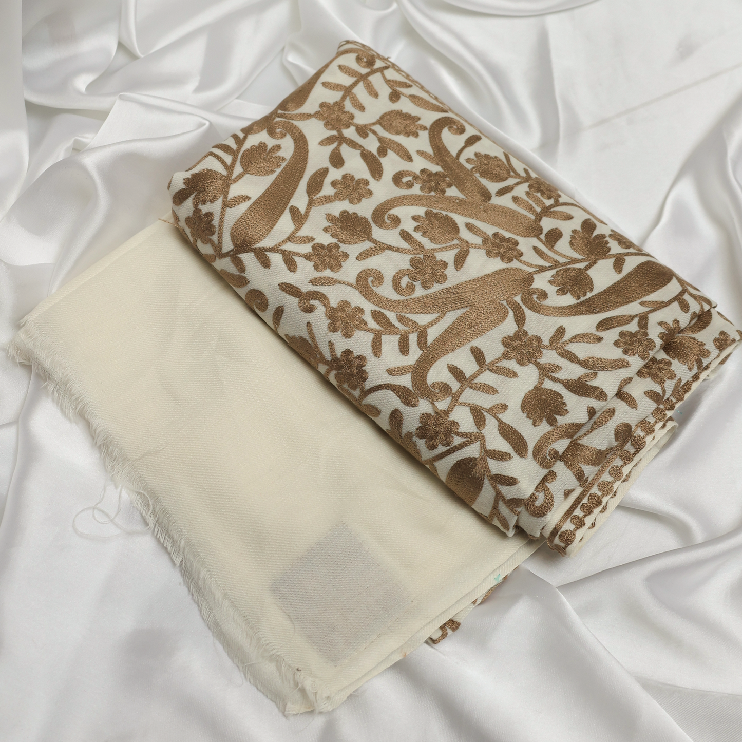 Embroidered Beige Winter Shawl