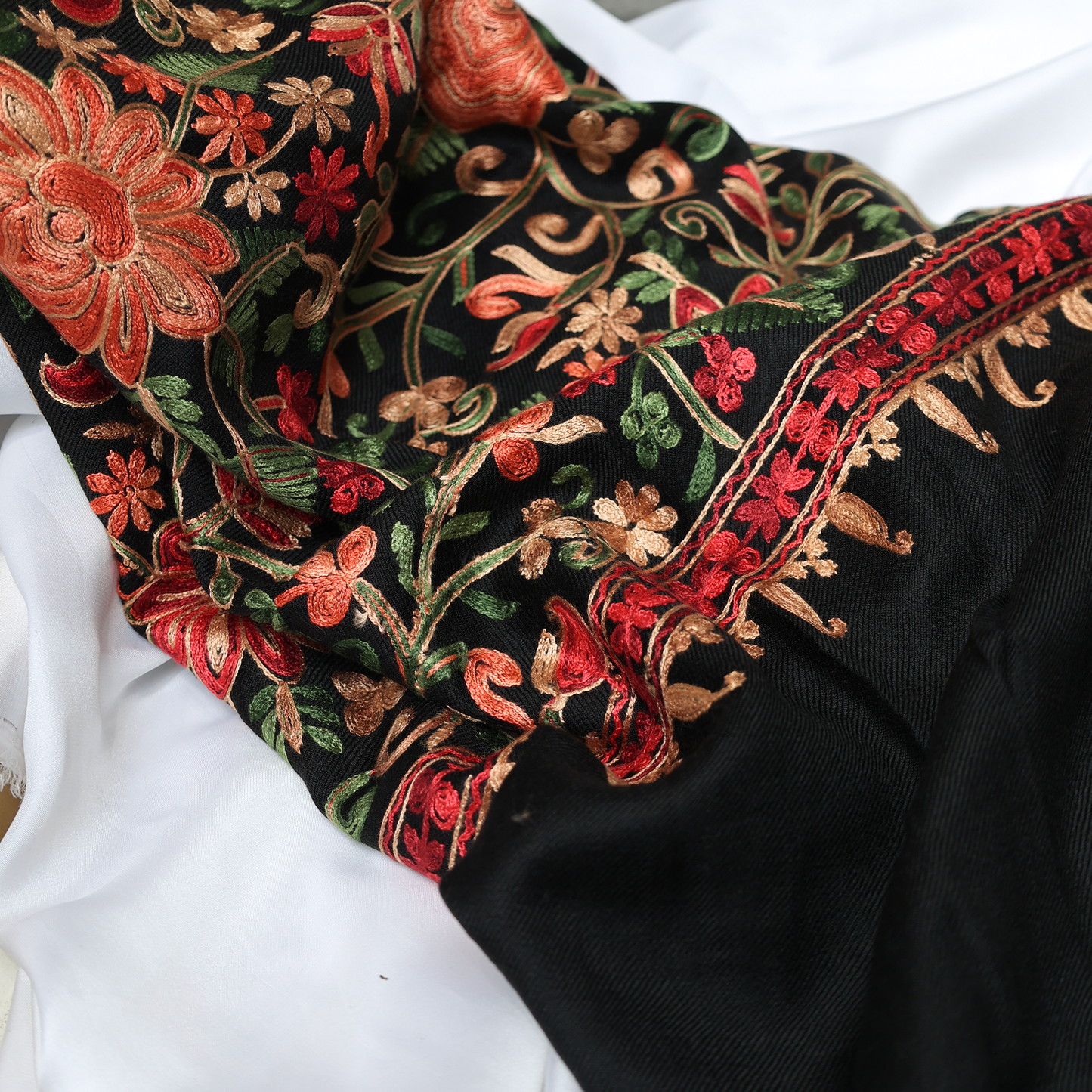 Embroidered Black Winter Shawl