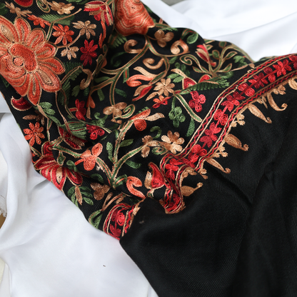 Embroidered Black Winter Shawl