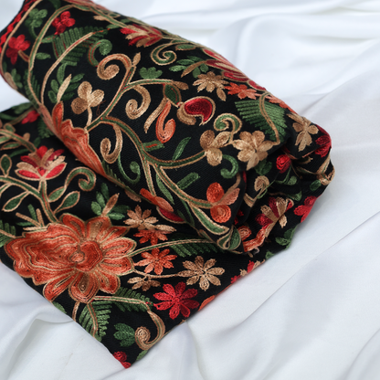 Embroidered Black Winter Shawl