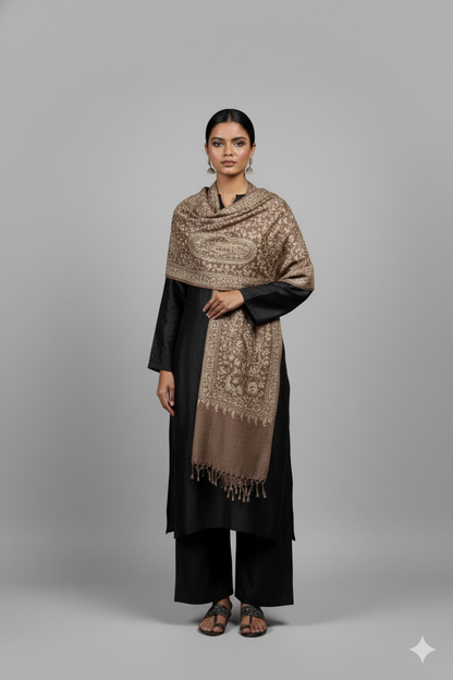 Embroidered Brown Winter Shawl