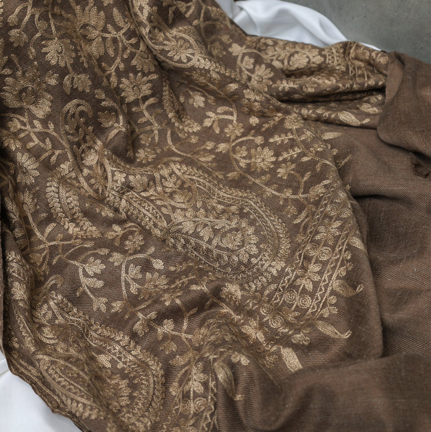 Embroidered Brown Winter Shawl