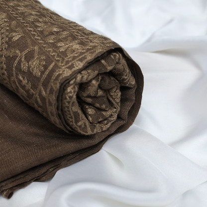 Embroidered Brown Winter Shawl
