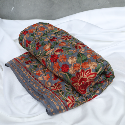 Embroidered Grey Winter Shawl