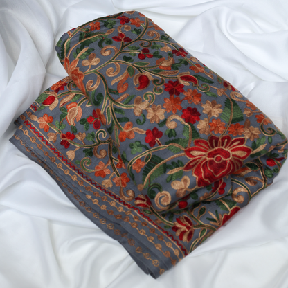 Embroidered Grey Winter Shawl