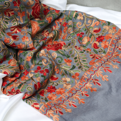 Embroidered Grey Winter Shawl