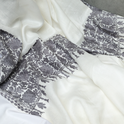 Embroidered Off White Winter Shawl