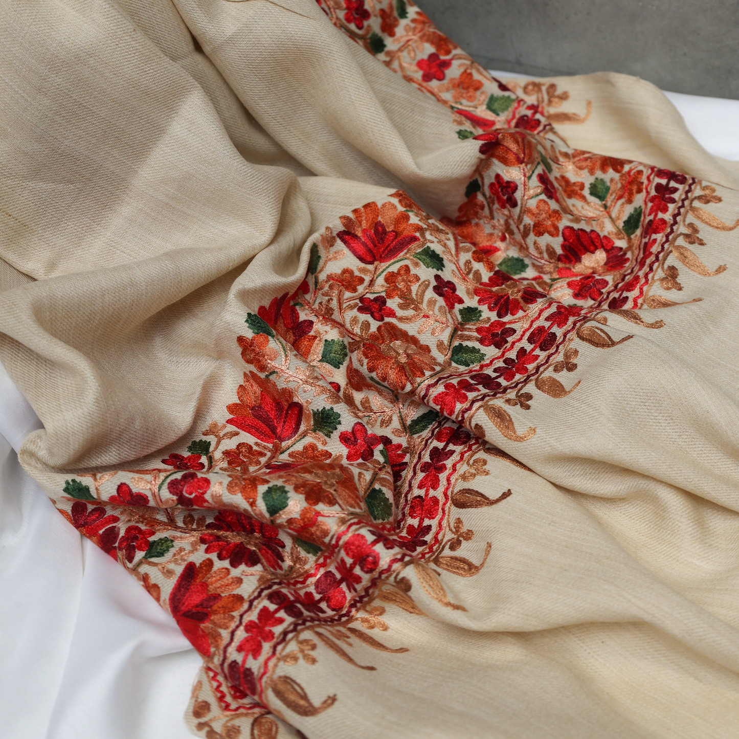 Embroidered Cream Winter Shawl