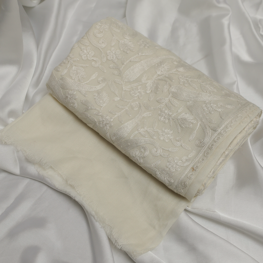 Embroidered White Winter Shawl