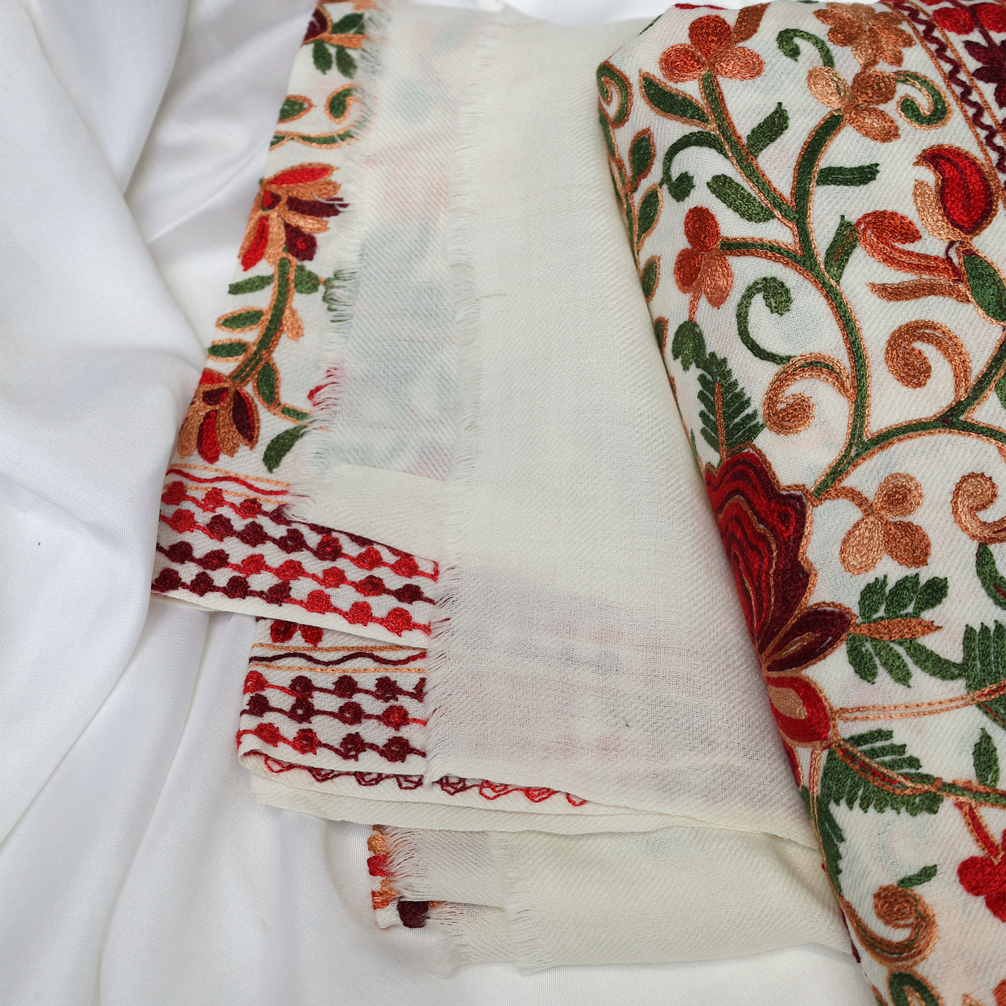 Embroidered White Winter Shawl