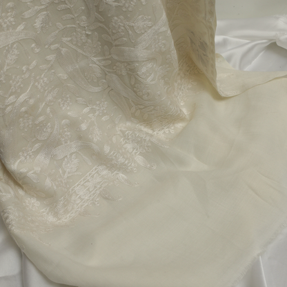Embroidered White Winter Shawl