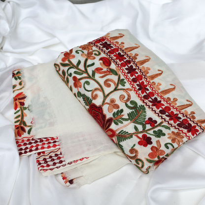 Embroidered White Winter Shawl