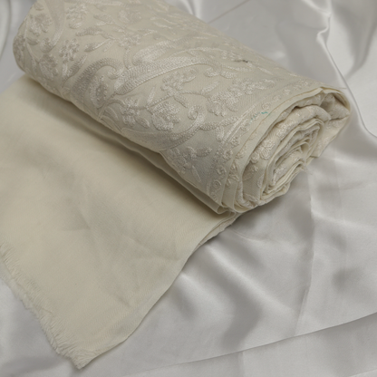 Embroidered White Winter Shawl