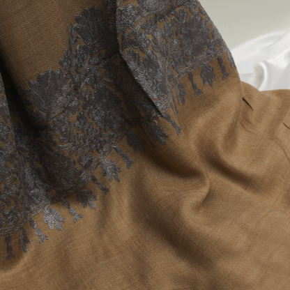 Embroidered Beige Winter Shawl