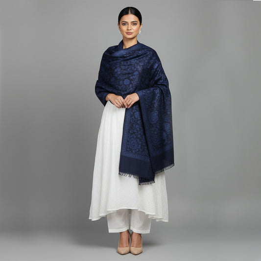 Embroidered Blue Winter Shawl