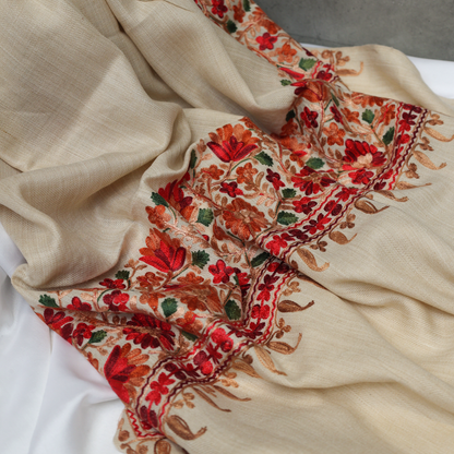 Embroidered Cream Winter Shawl