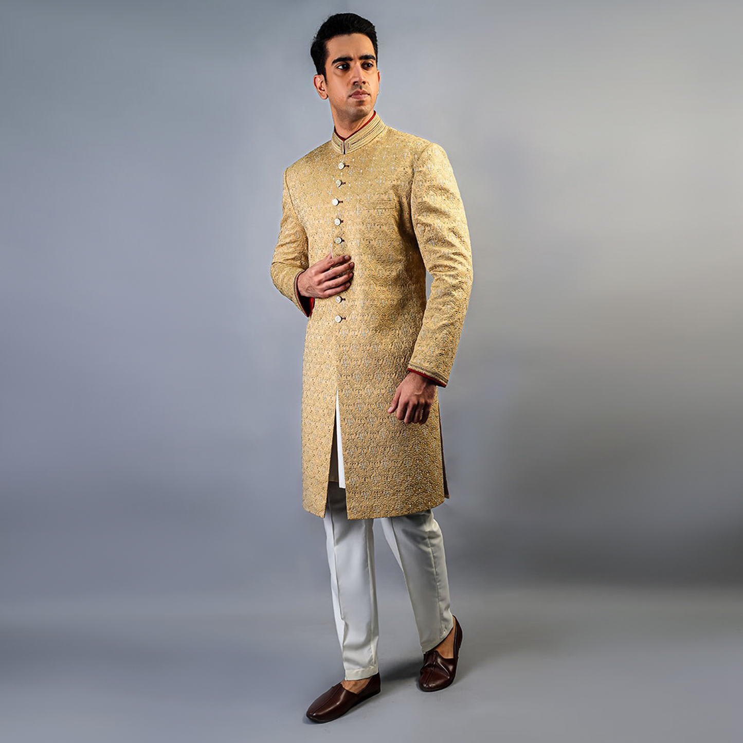Premium Satin New Wheat Embroidered Sherwani