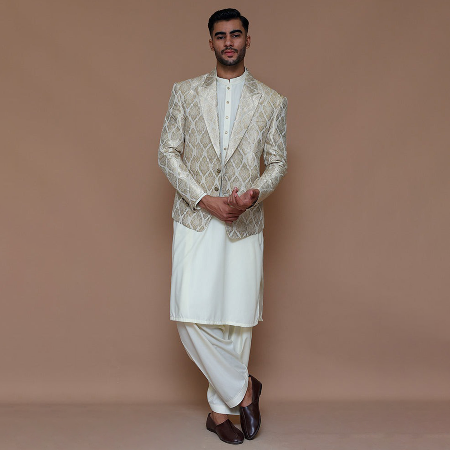 Premium Jamawar Silver Couture Traditional Jacket