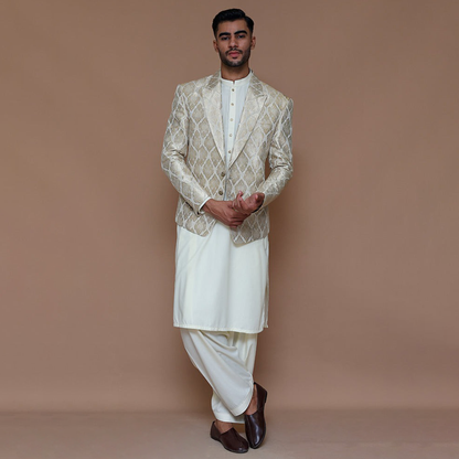 Premium Jamawar Silver Couture Traditional Jacket