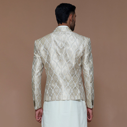 Premium Jamawar Silver Couture Traditional Jacket