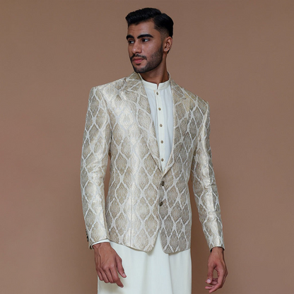 Premium Jamawar Silver Couture Traditional Jacket