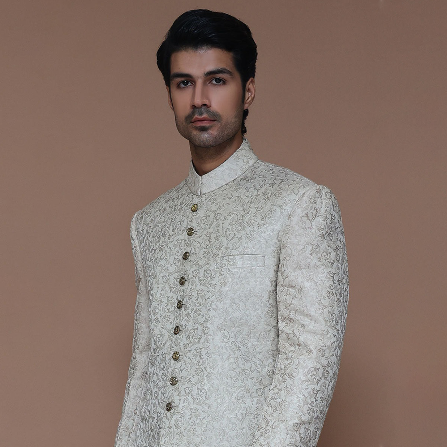 Premium Zari Karandi Creme Brulee  Sherwani