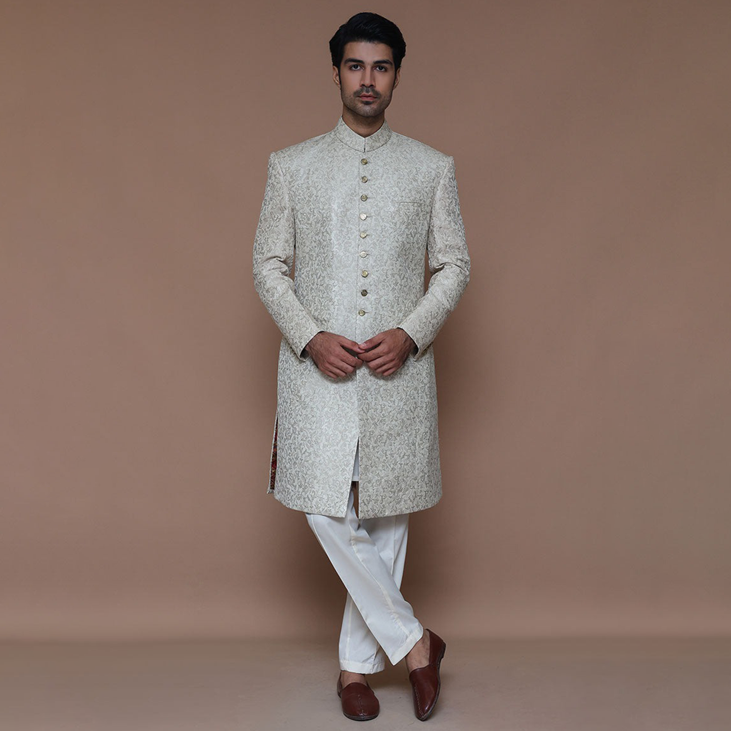 Premium Zari Karandi Creme Brulee  Sherwani