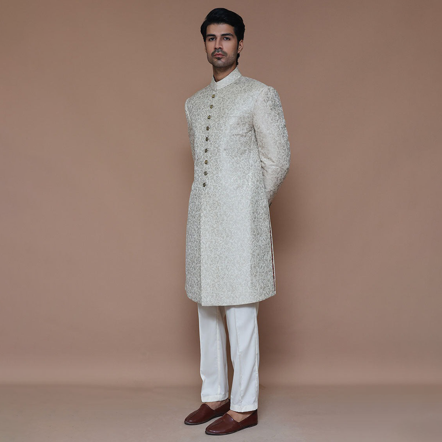 Premium Zari Karandi Creme Brulee  Sherwani
