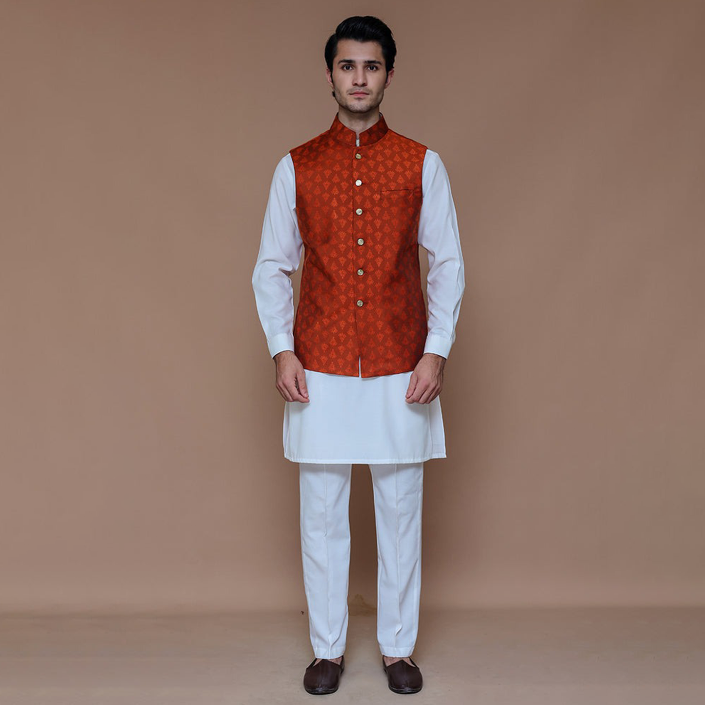 Jamawar Rust Traditional Waistcoat