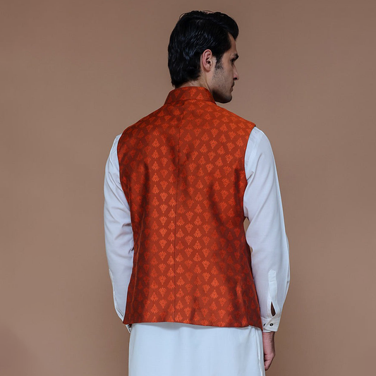 Jamawar Rust Traditional Waistcoat