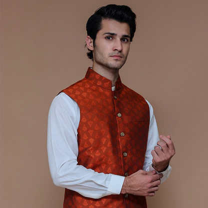 Jamawar Rust Traditional Waistcoat
