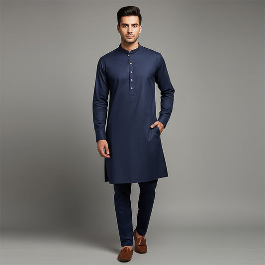 Slim Fit Moonlit Ocean Band Collar Plain Suit