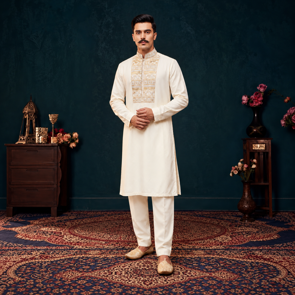 Festive Cream Kurta Pajama