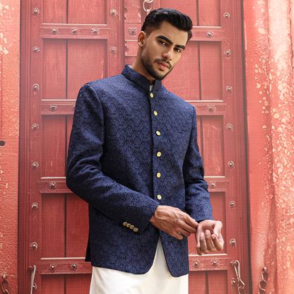 Premium Satin Silk Navy Blazer Embroidered Jacket