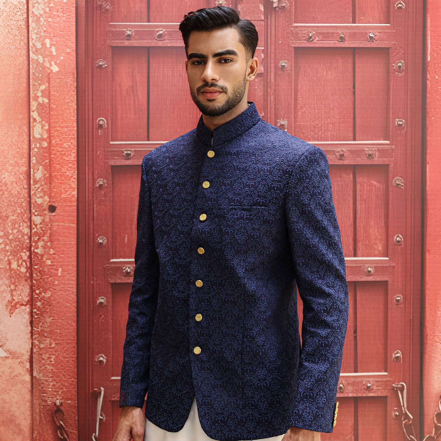 Premium Satin Silk Navy Blazer Embroidered Jacket