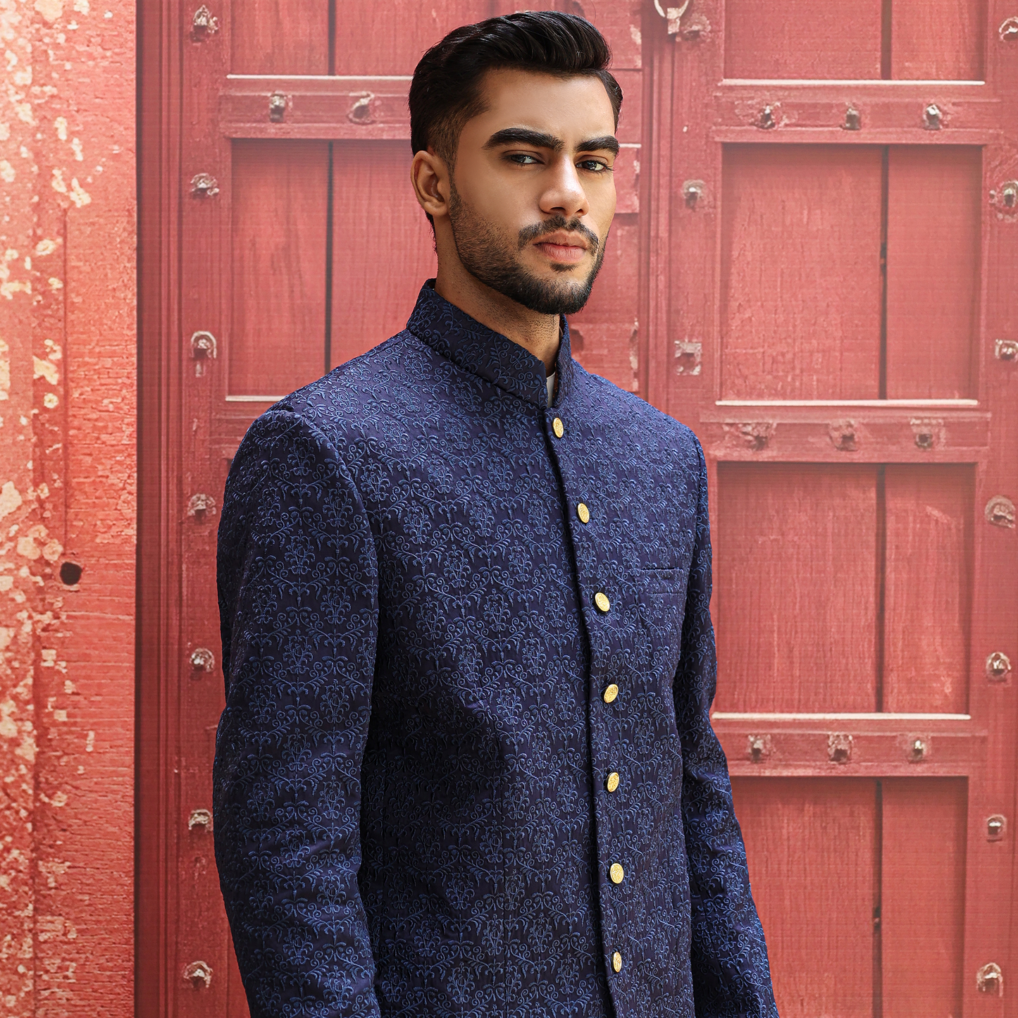 Premium Satin Silk Navy Blazer Embroidered Jacket