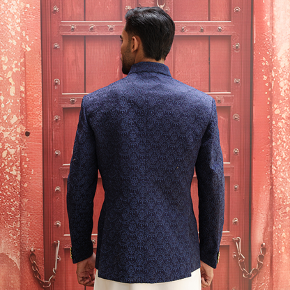 Premium Satin Silk Navy Blazer Embroidered Jacket