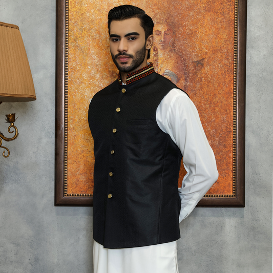 Premium Jamawar Tap Shoe Traditional Waistcoat