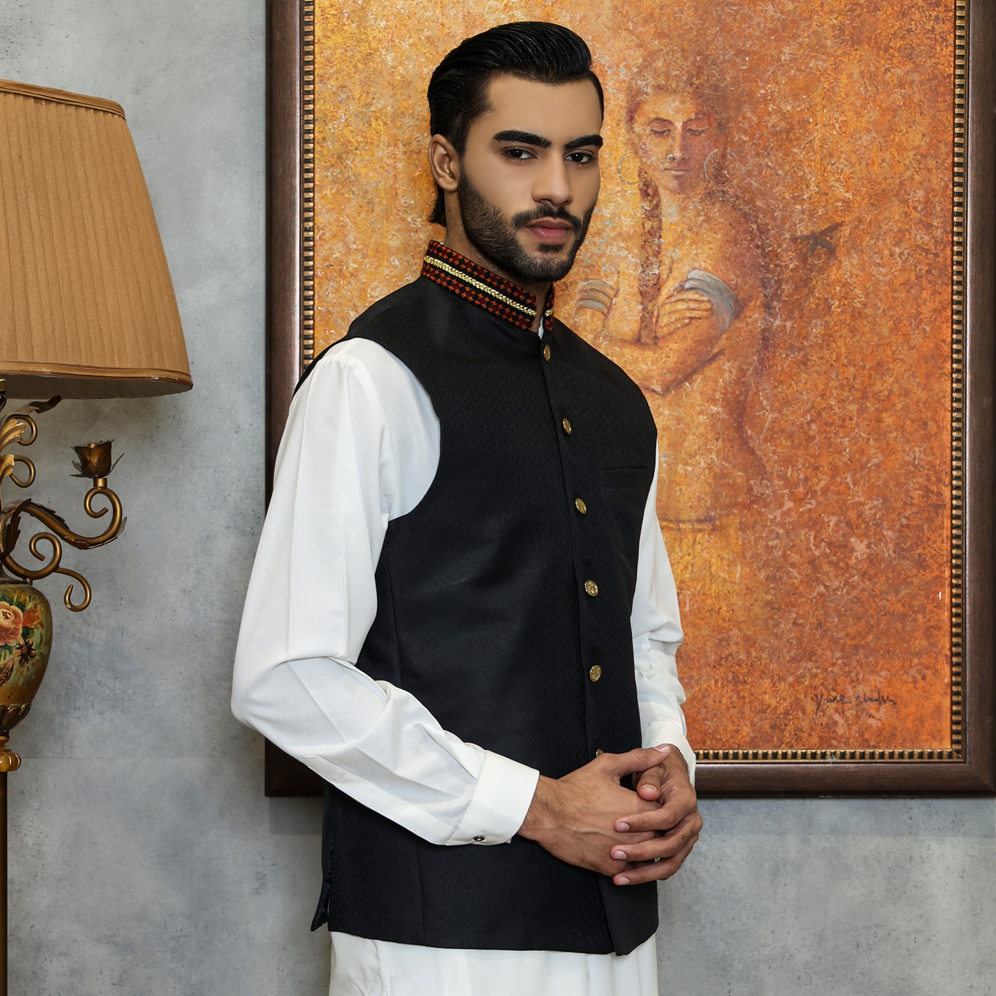 Premium Jamawar Tap Shoe Traditional Waistcoat