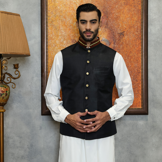 Premium Jamawar Tap Shoe Traditional Waistcoat