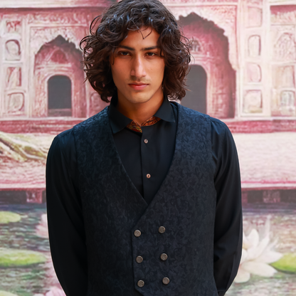Zari Karandi Jamawar Tap Shoe V-Neck Waistcoat
