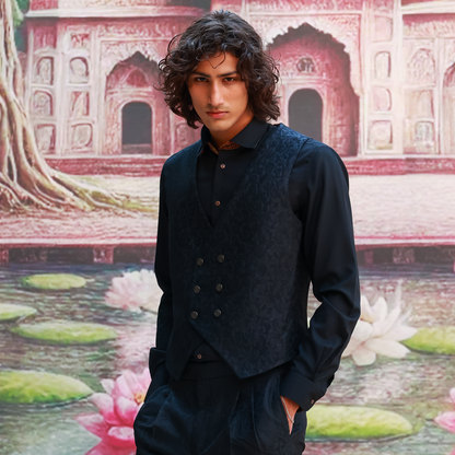 Zari Karandi Jamawar Tap Shoe V-Neck Waistcoat