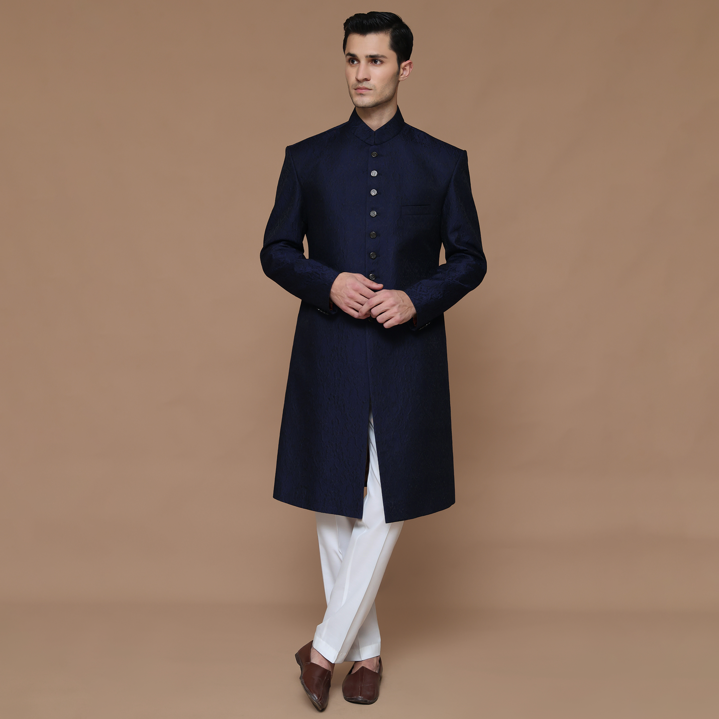 ZARI JAMAWAR NAVY SHERWANI