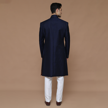 ZARI JAMAWAR NAVY SHERWANI