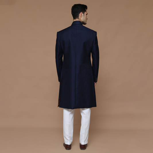 ZARI JAMAWAR NAVY SHERWANI