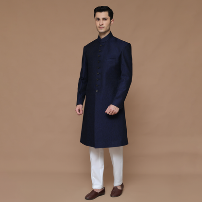 ZARI JAMAWAR NAVY SHERWANI