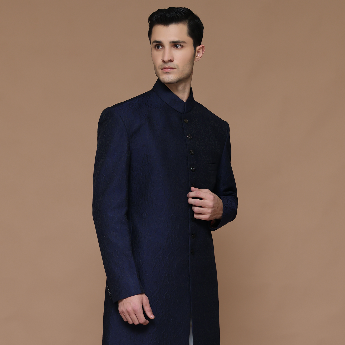 ZARI JAMAWAR NAVY SHERWANI